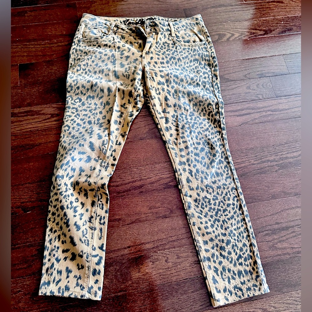 Animal print lower rise jeans